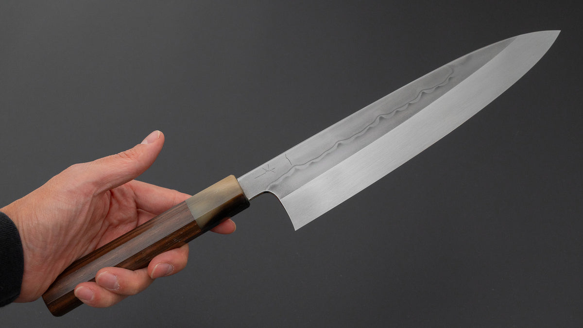 Hitohira Togashi White #1 Sanbonsugi Mizu Honyaki Gyuto 240mm Taihei Makassar Ebony Handle (#200/ Saya)
