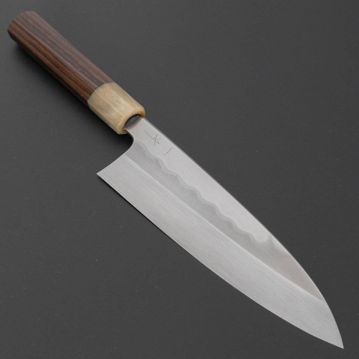 ひとひら 富樫 白一鋼 湾れ紋 水本焼 牛刀 210mm 太平縞黒檀柄 (#203)