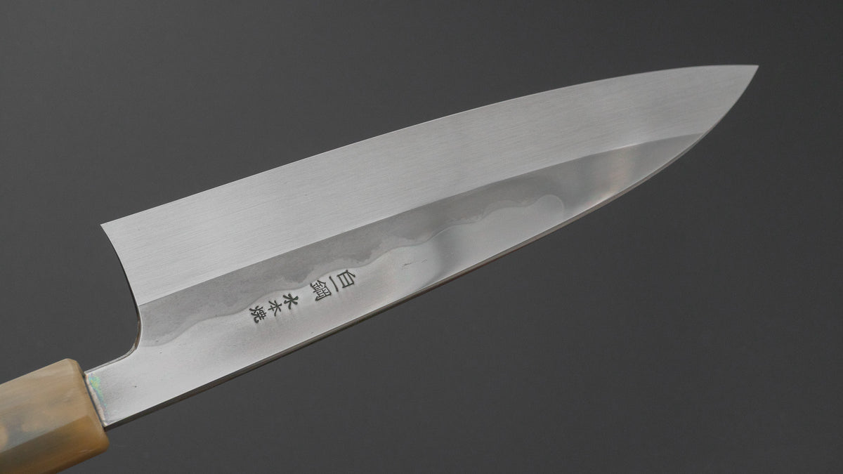 ひとひら 富樫 白一鋼 湾れ紋 水本焼 牛刀 210mm 太平縞黒檀柄 (#203)