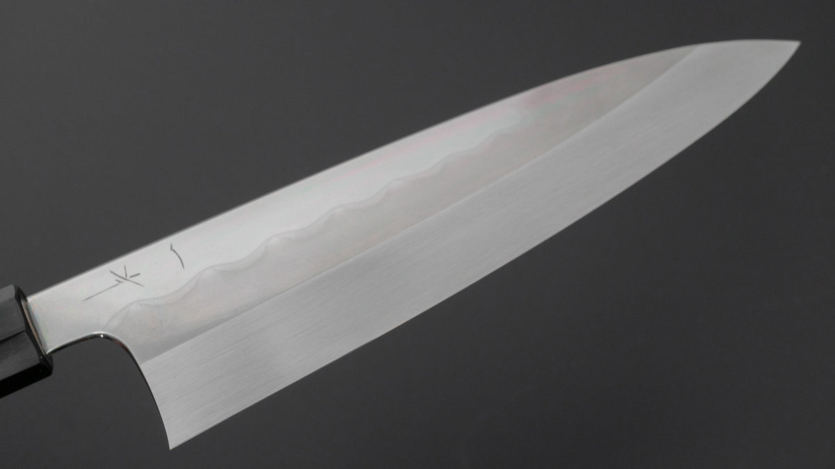 ひとひら 富樫 白一鋼 湾れ紋 水本焼 牛刀 210mm 黒柿柄 (#204)