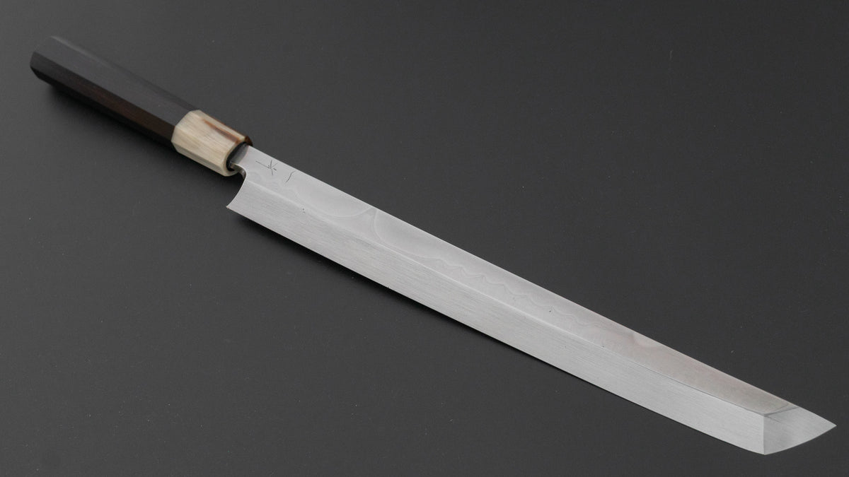 Hitohira Togashi White #2 Fuji Mizu Honyaki Yanagi Sakimaru 300mm Ebony Handle (Old Stock)