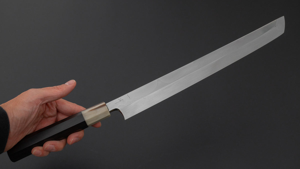 Hitohira Togashi White #2 Fuji Mizu Honyaki Yanagi Sakimaru 300mm Ebony Handle (Old Stock)