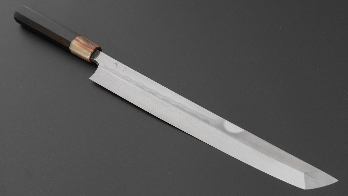 Hitohira Togashi Blue #2 Mizu Honyaki Yanagi Sakimaru 300mm Ebony Handle (Old Stock)