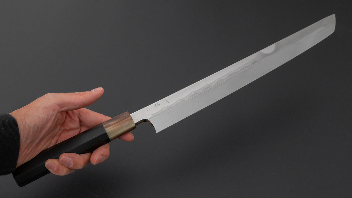 Hitohira Togashi Blue #2 Mizu Honyaki Yanagi Sakimaru 300mm Ebony Handle (Old Stock)