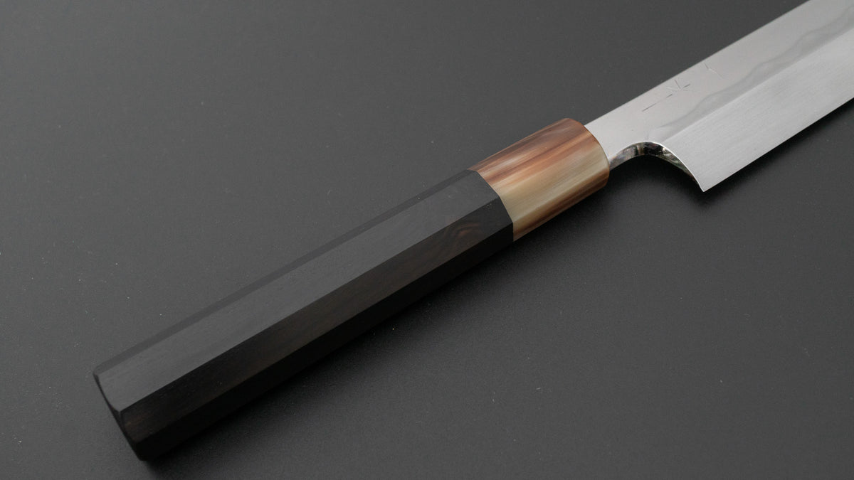 Hitohira Togashi Blue #2 Mizu Honyaki Yanagi Sakimaru 300mm Ebony Handle (Old Stock)