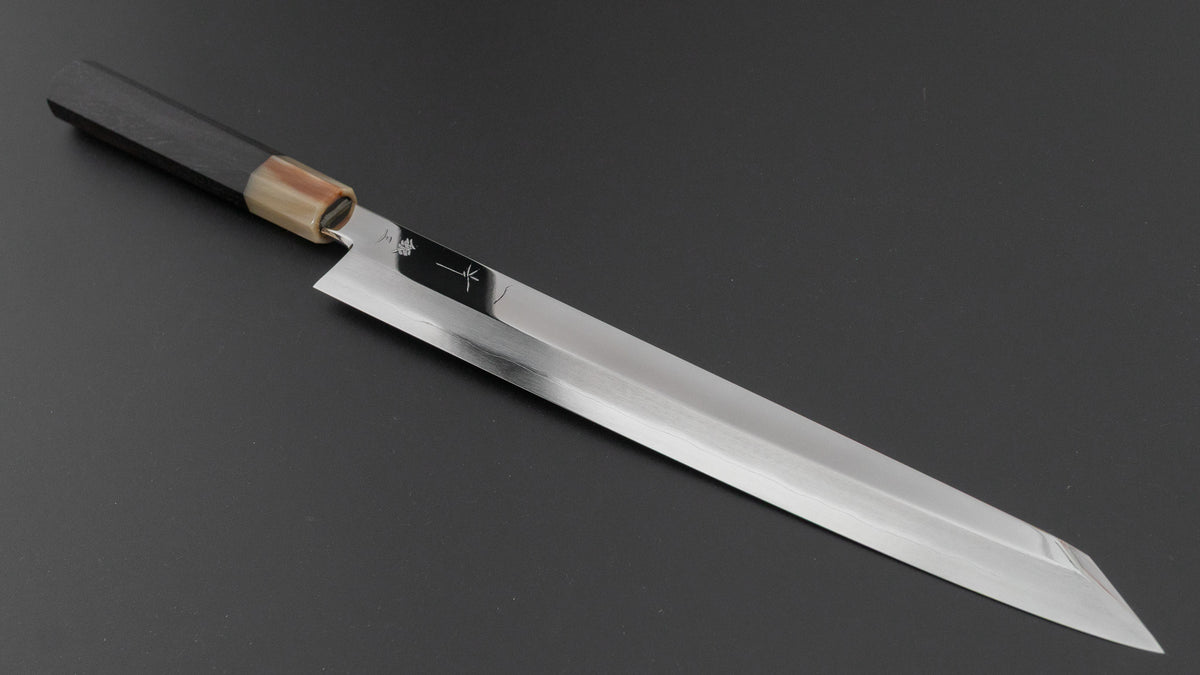 Hitohira Nakagawa Katsushiro Mirror Polished Silver #3 Kiritsuke Yanagiba 300mm Ebony Handle (Saya)