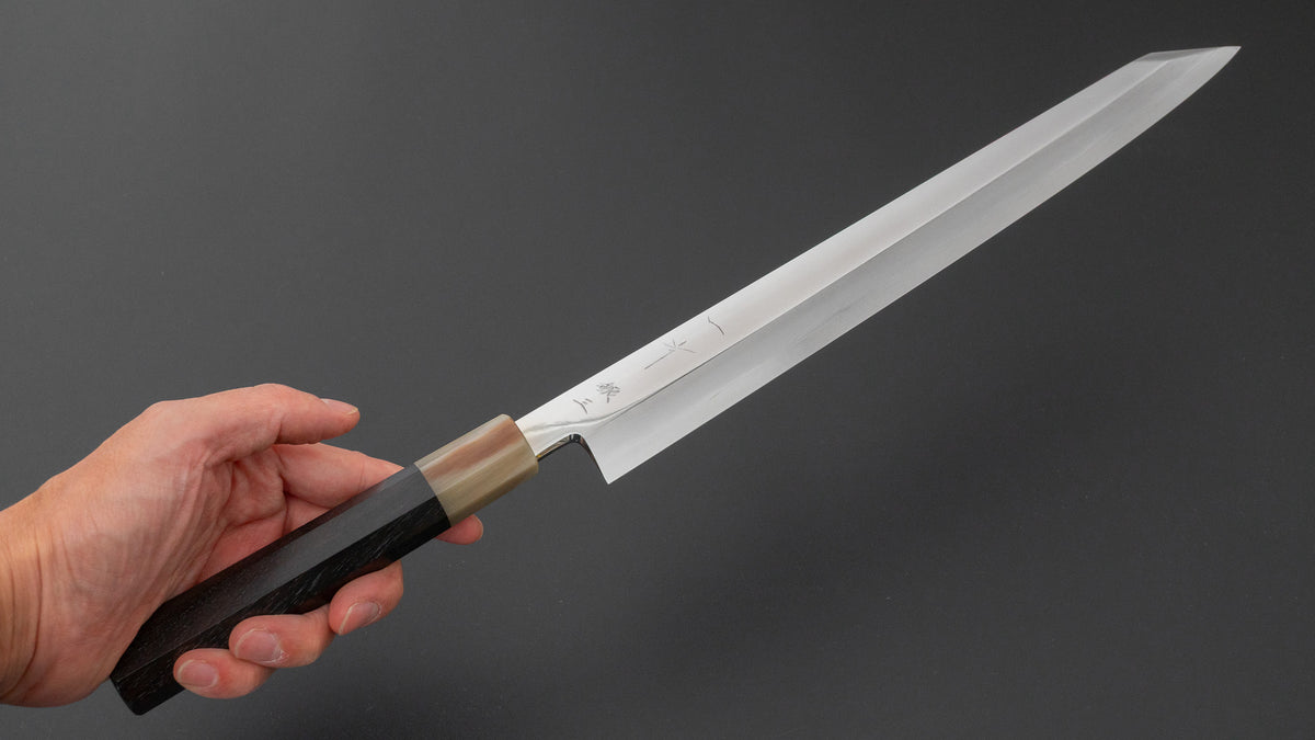Hitohira Nakagawa Katsushiro Mirror Polished Silver #3 Kiritsuke Yanagiba 300mm Ebony Handle (Saya)