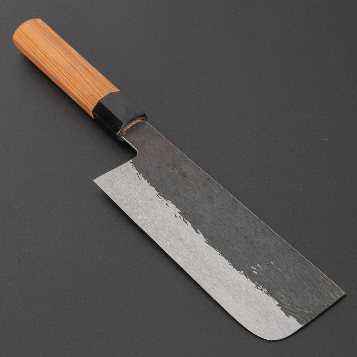 安倍勇光打ち刃物 白一鋼 ステンレス 黒打 菜切 165mm 屋久杉柄