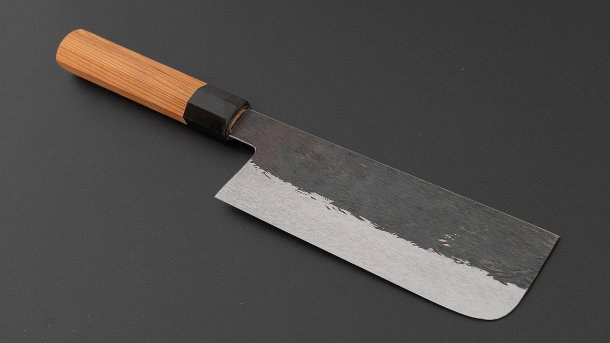 安倍勇光打ち刃物 白一鋼 ステンレス 黒打 菜切 165mm 屋久杉柄