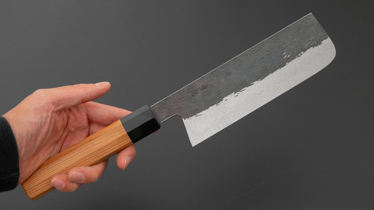 安倍勇光打ち刃物 白一鋼 ステンレス 黒打 菜切 165mm 屋久杉柄