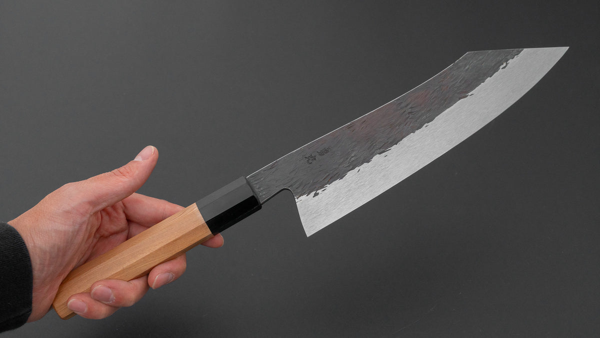 安倍勇光打ち刃物 白一鋼 ステンレス 黒打 切付牛刀 210mm 屋久杉柄