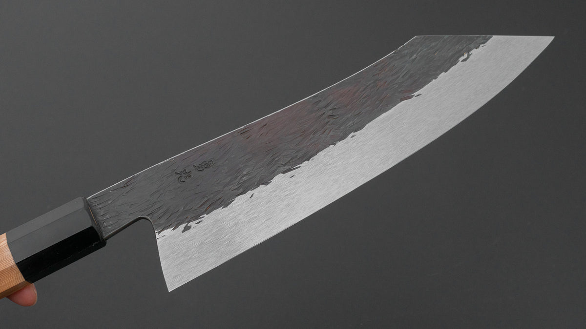 安倍勇光打ち刃物 白一鋼 ステンレス 黒打 切付牛刀 210mm 屋久杉柄