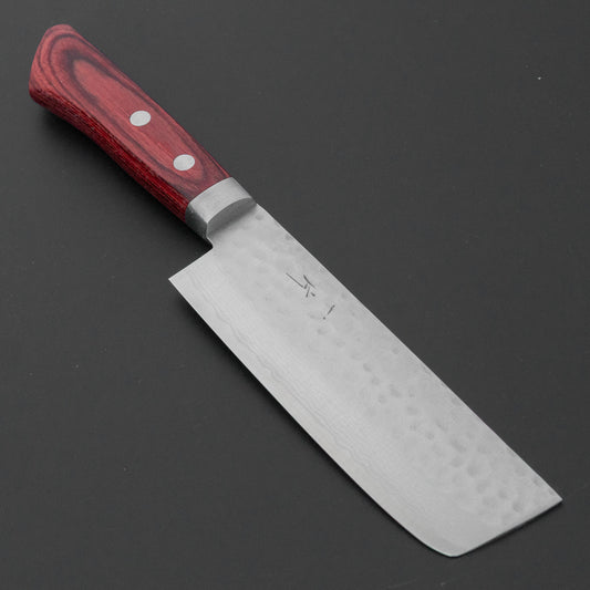 Hitohira NM V10 Tsuchime Damascus Nakiri 130mm Wine Pakka Handle