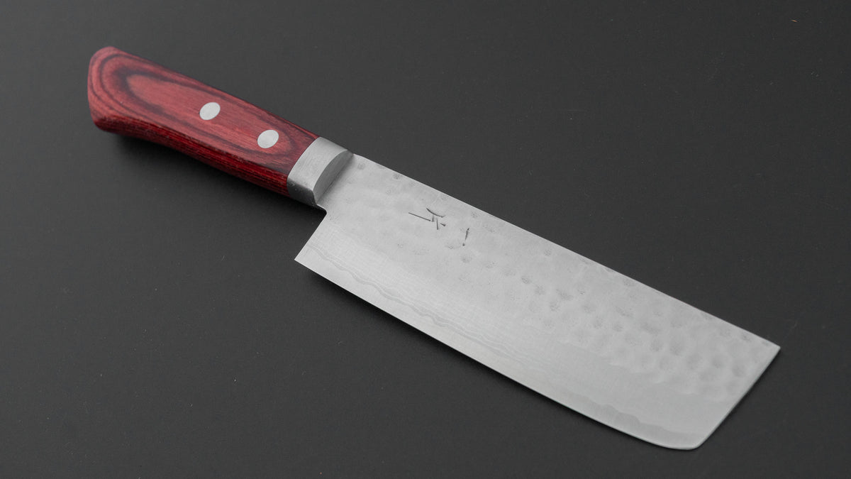 Hitohira NM V10 Tsuchime Damascus Nakiri 130mm Wine Pakka Handle