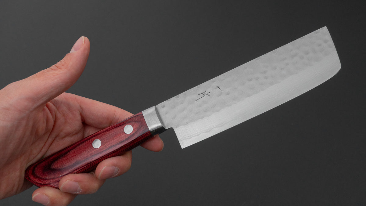 Hitohira NM V10 Tsuchime Damascus Nakiri 130mm Wine Pakka Handle