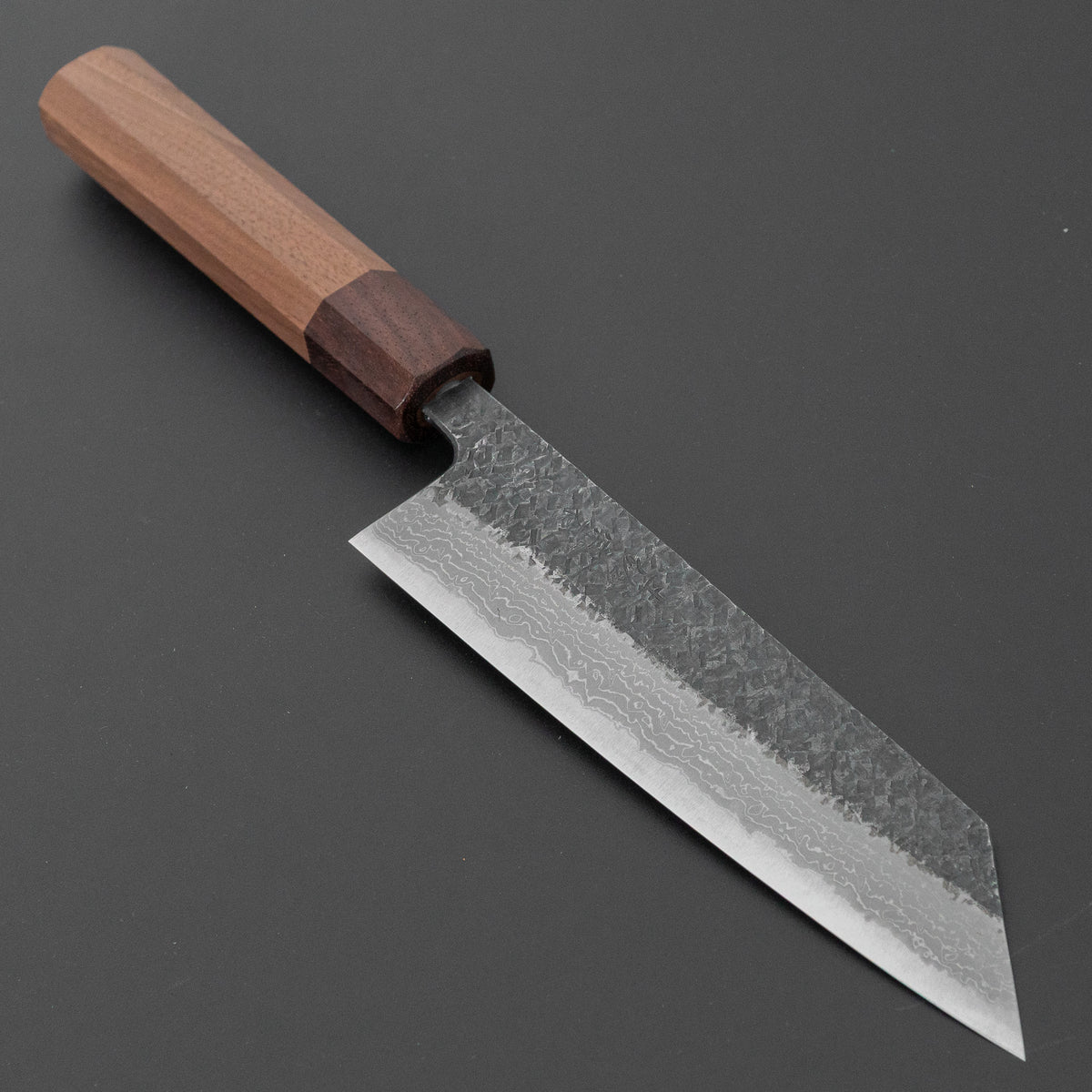 宗石工房 青2 槌目 黒打ダマスカス 文化 165mm ウォールナット柄