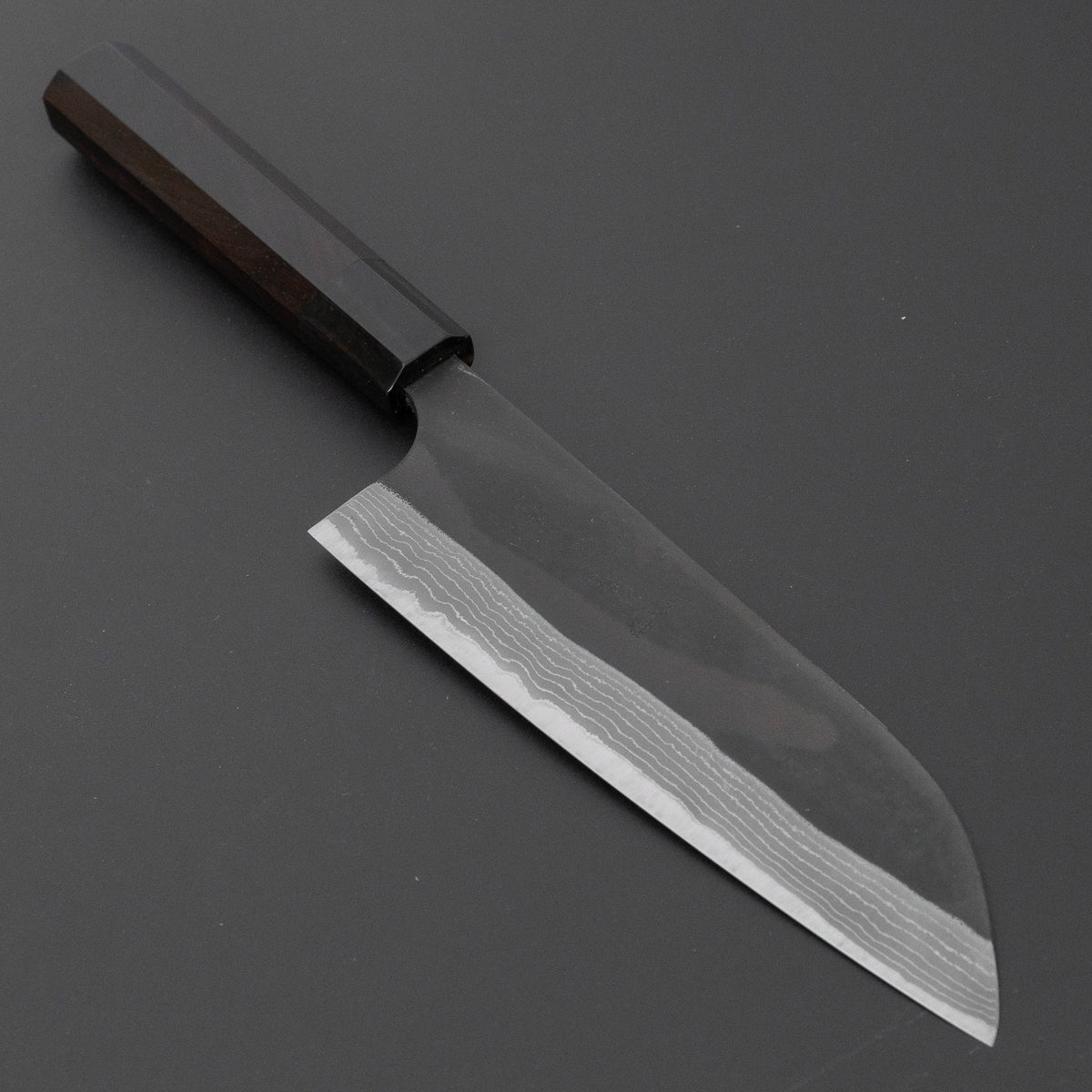 Kajibei Kurouchi Blue #2 Damascus Santoku Ebony Handle