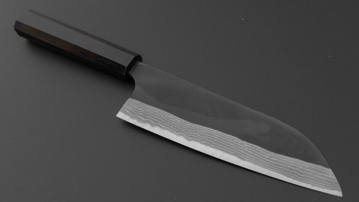 Kajibei Kurouchi Blue #2 Damascus Santoku Ebony Handle