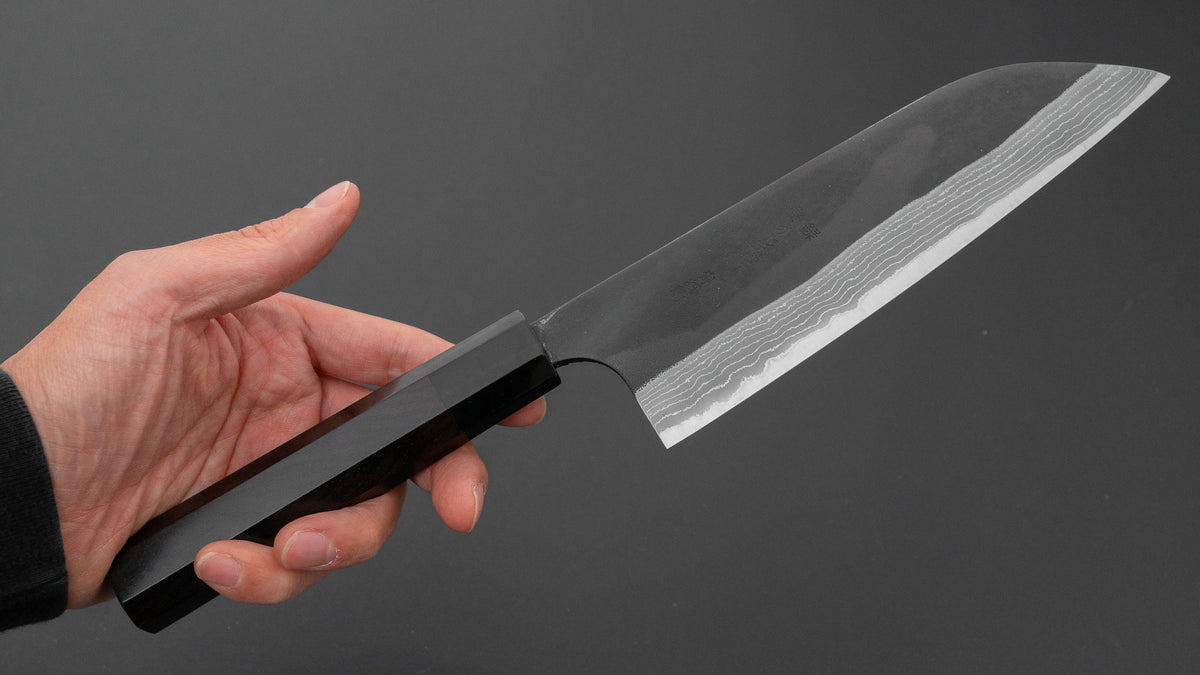 Kajibei Kurouchi Blue #2 Damascus Santoku Ebony Handle