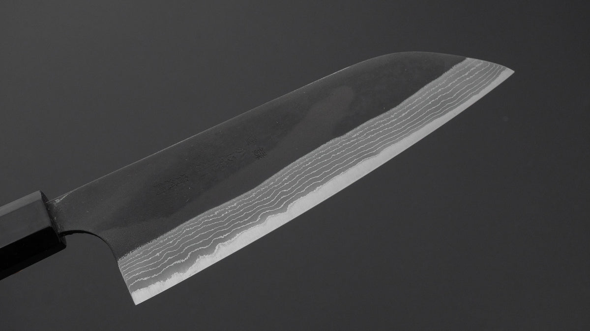 Kajibei Kurouchi Blue #2 Damascus Santoku Ebony Handle
