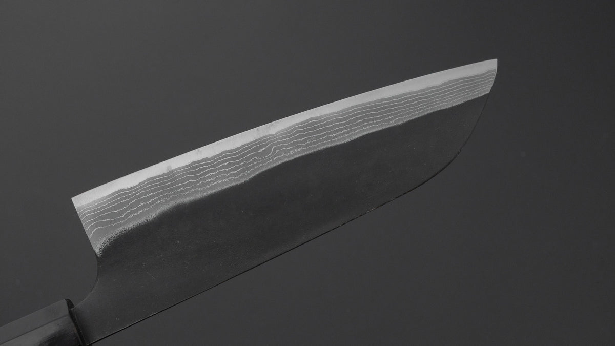 Kajibei Kurouchi Blue #2 Damascus Santoku Ebony Handle