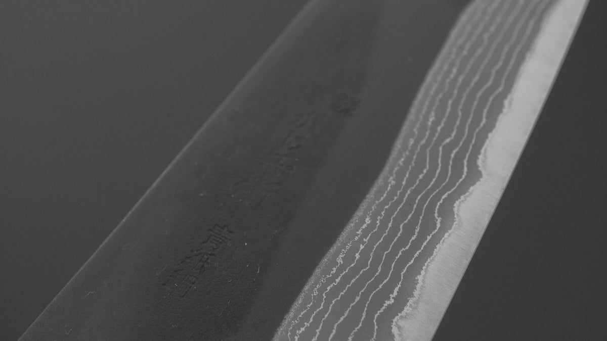 Kajibei Kurouchi Blue #2 Damascus Santoku Ebony Handle