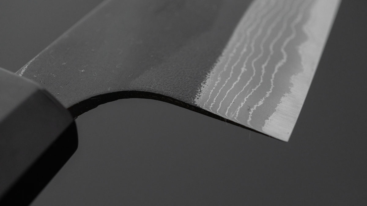 Kajibei Kurouchi Blue #2 Damascus Santoku Ebony Handle
