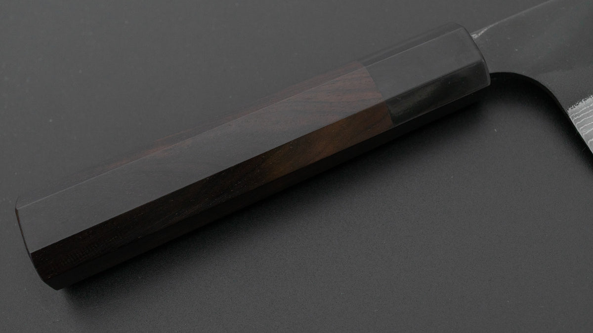 Kajibei Kurouchi Blue #2 Damascus Santoku Ebony Handle