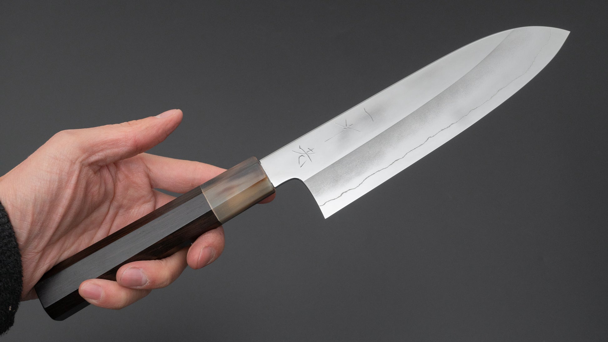 Hitohira Kikuchiyo Rou Silver #3 Mirror Polished Santoku Ebony Handle - HITOHIRA