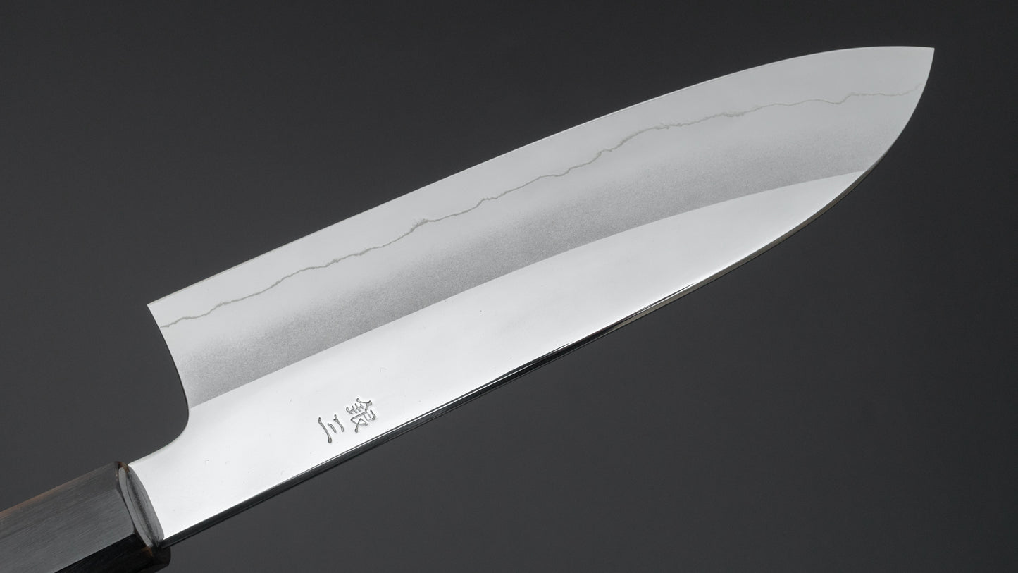 Hitohira Kikuchiyo Rou Silver #3 Mirror Polished Santoku Ebony Handle - HITOHIRA