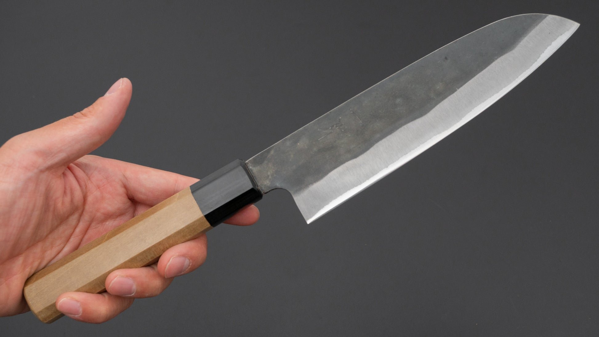 Hitohira Hizen Kurouchi Blue #1 Stainless Clad Santoku 165mm Ho Wood Handle