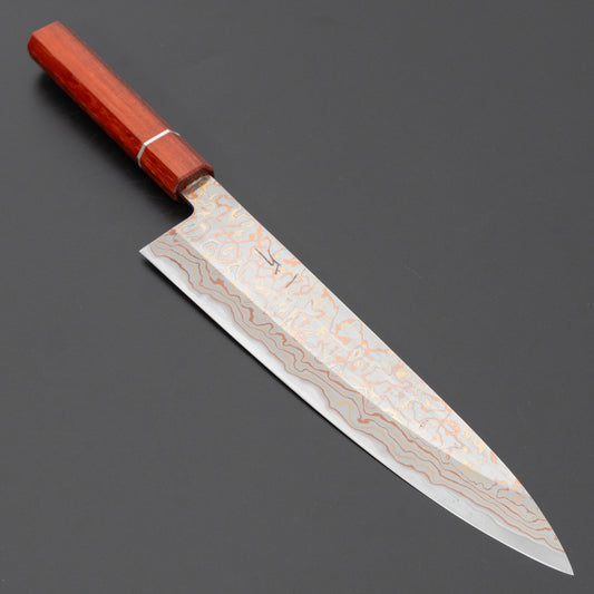 Hitohira Hinode Custom V-toku Rainbow Damascus Gyuto 240mm Padauk Handle