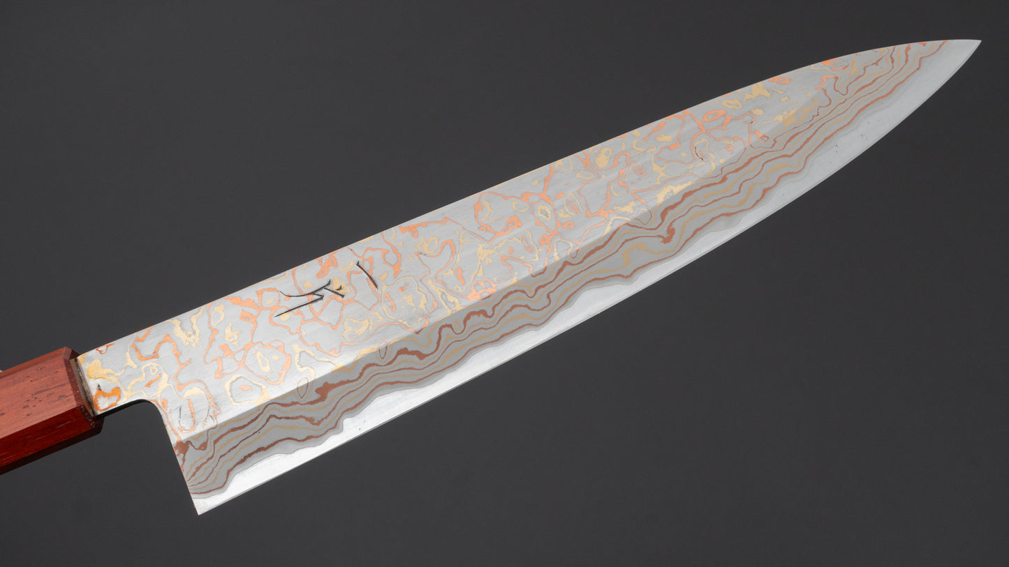 Hitohira Hinode Custom V-toku Rainbow Damascus Gyuto 240mm Padauk Handle