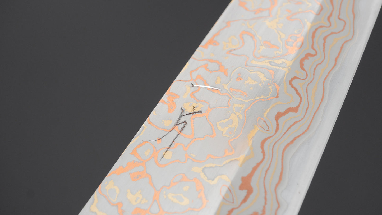 Hitohira Hinode Custom V-toku Rainbow Damascus Gyuto 240mm Padauk Handle