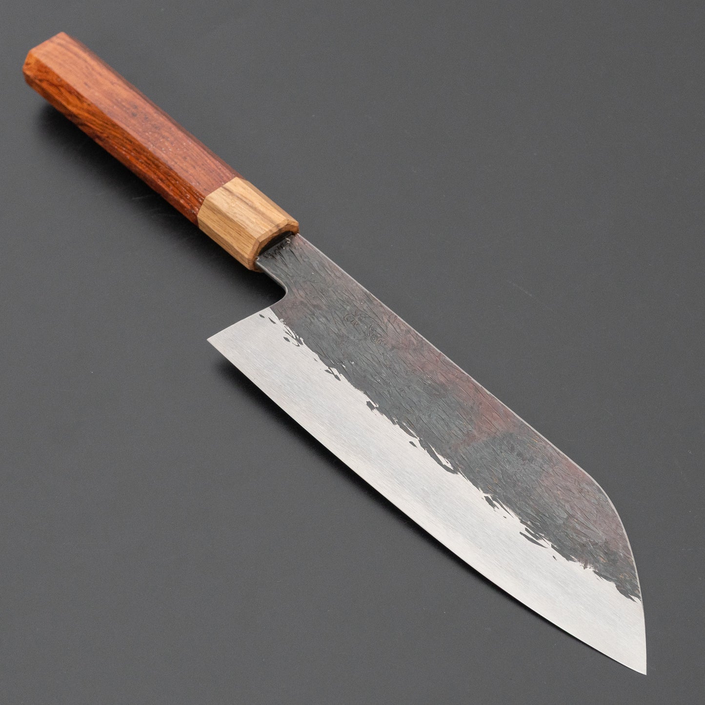 Isamitsu White #1 Stainless Clad Kurouchi Santoku 180mm Rosewood Handle