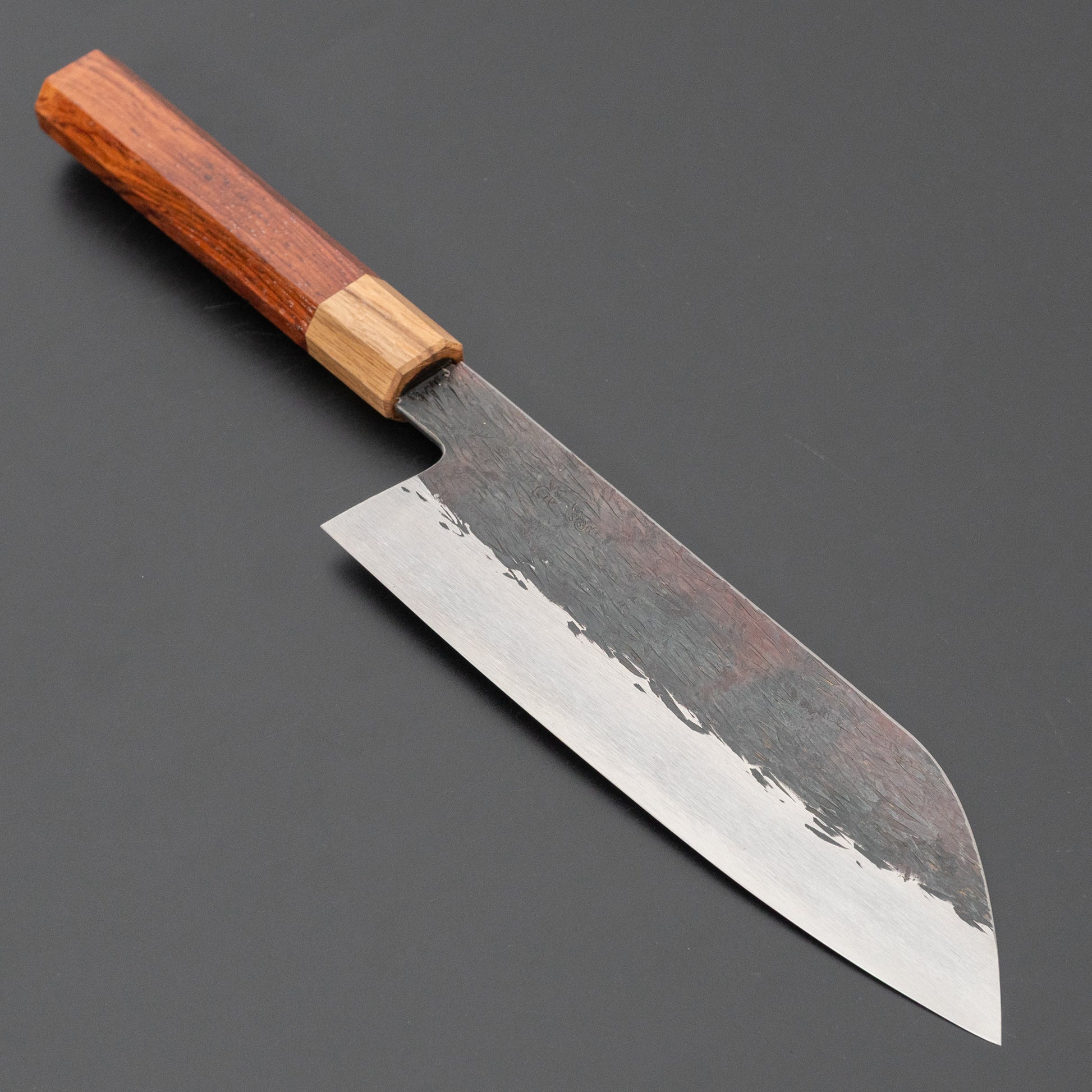Isamitsu White #1 Stainless Clad Kurouchi Santoku 180mm Rosewood Handle