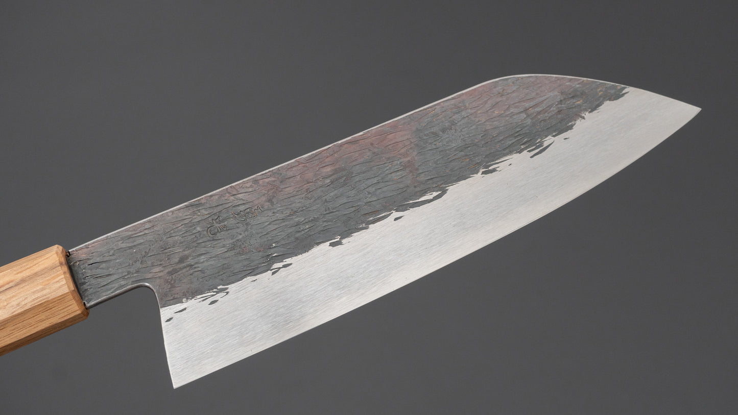 Isamitsu White #1 Stainless Clad Kurouchi Santoku 180mm Rosewood Handle