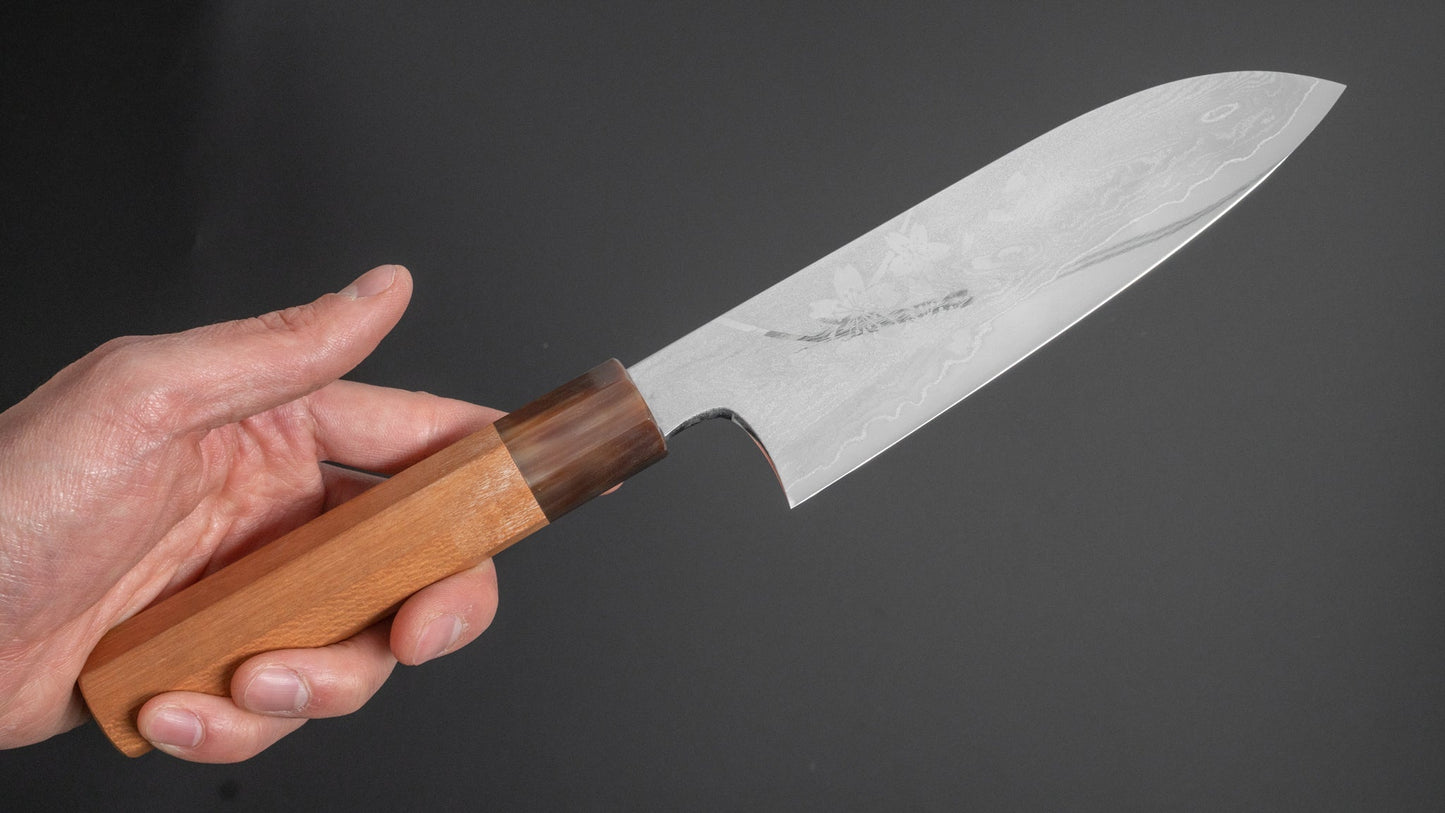 Hitohira Sakura Damascus Santoku Sakura Handle - HITOHIRA