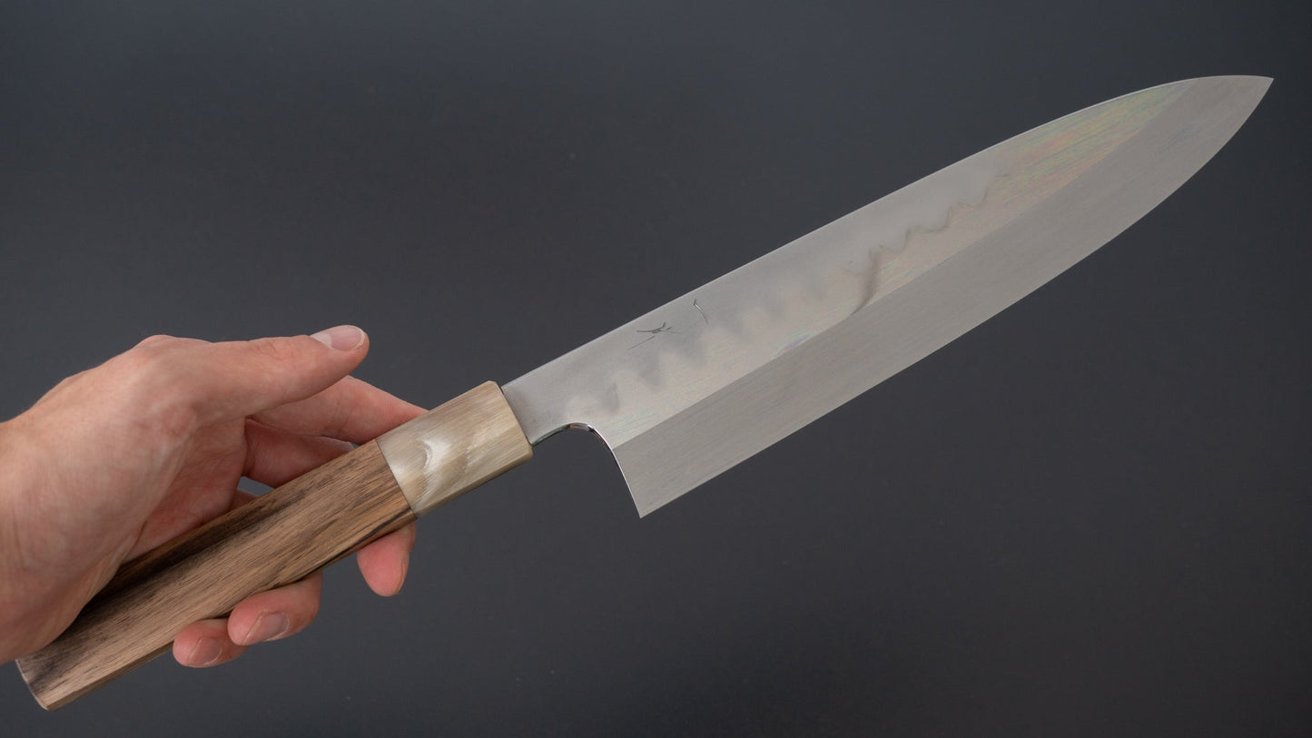 Hitohira Togashi Kyuzo White #1 Hakumon Mizu Honyaki Gyuto 240mm Kurokaki Persimmon Handle (#021/ Saya) | HITOHIRA