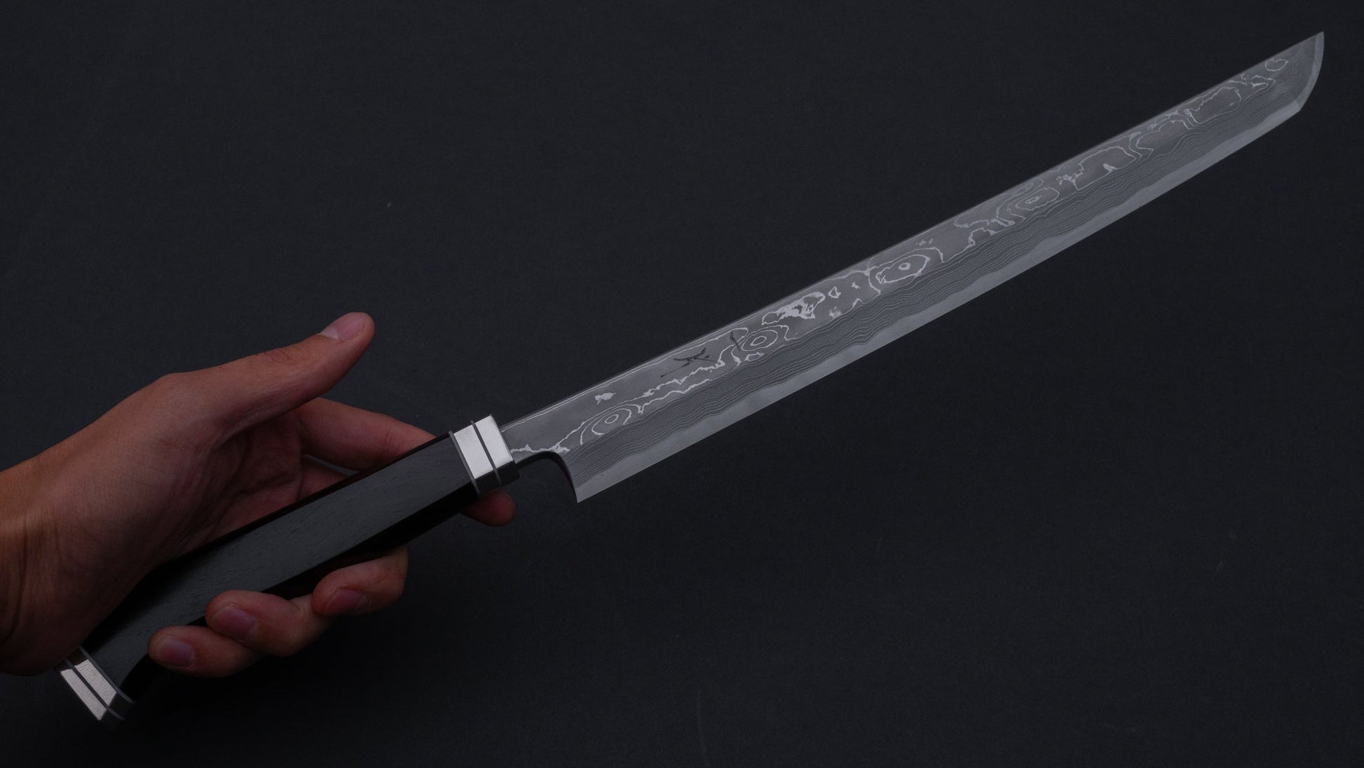 Hitohira Tanaka Mosuke White #1 Damascus Sakimaru Takobiki 300mm Ebony Handle (Fusion Handle/ Saya) | HITOHIRA