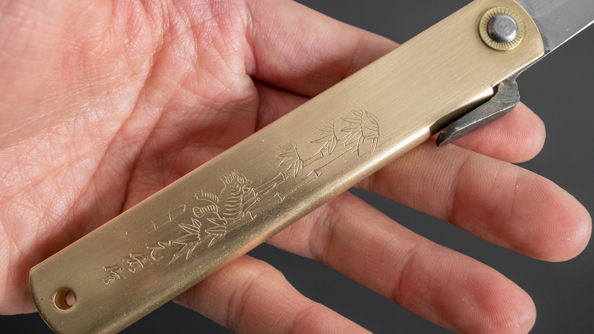 Higonokami Custom Folding Knife Large Brass Handle (#15) - HITOHIRA