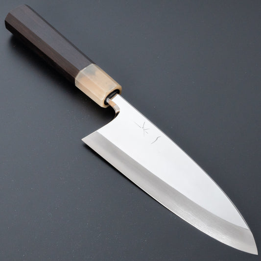 Hitohira Kikuchiyo Manzo Silver #3 Deba 165mm Ebony Handle (Mirror Polished/ Saya) - HITOHIRA