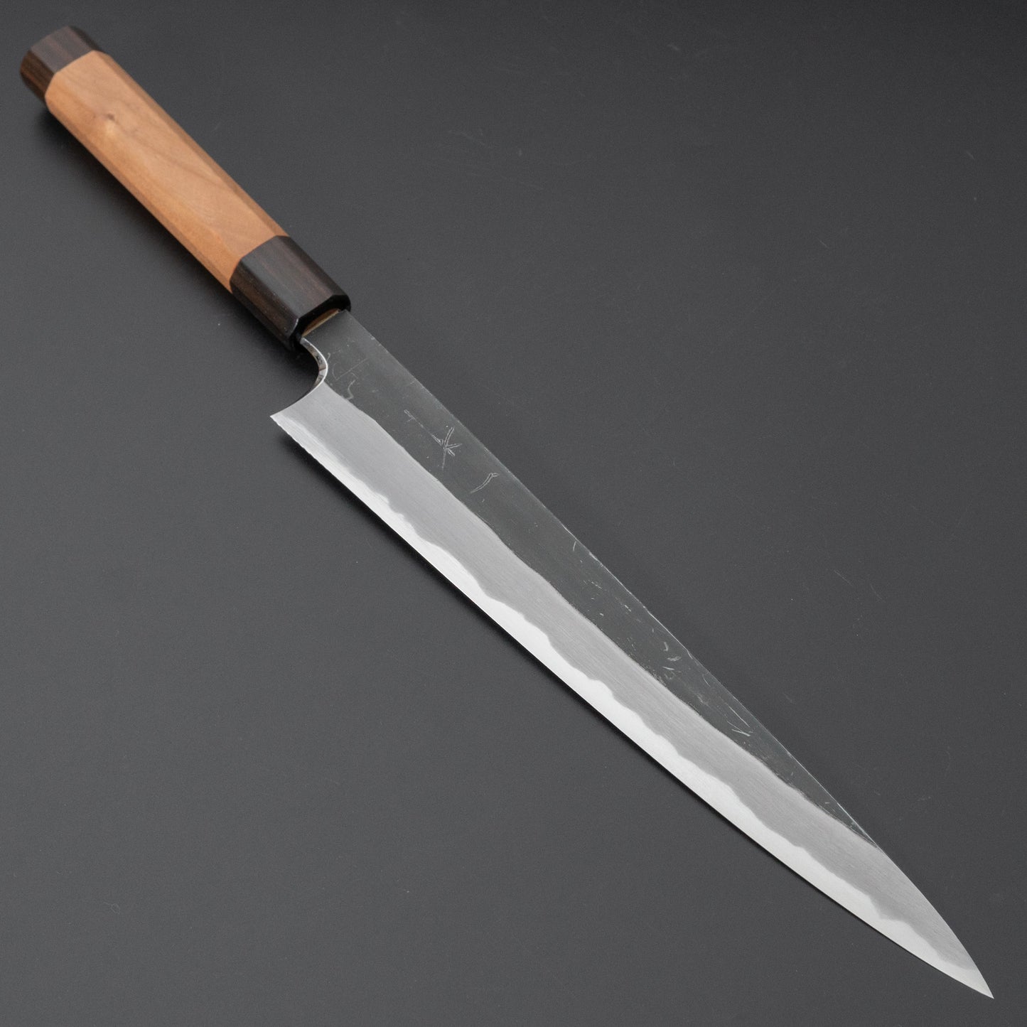 Hitohira Togashi Blue #2 Kurouchi Sujihiki 270mm Cherry Wood Handle (Ebony End) - HITOHIRA