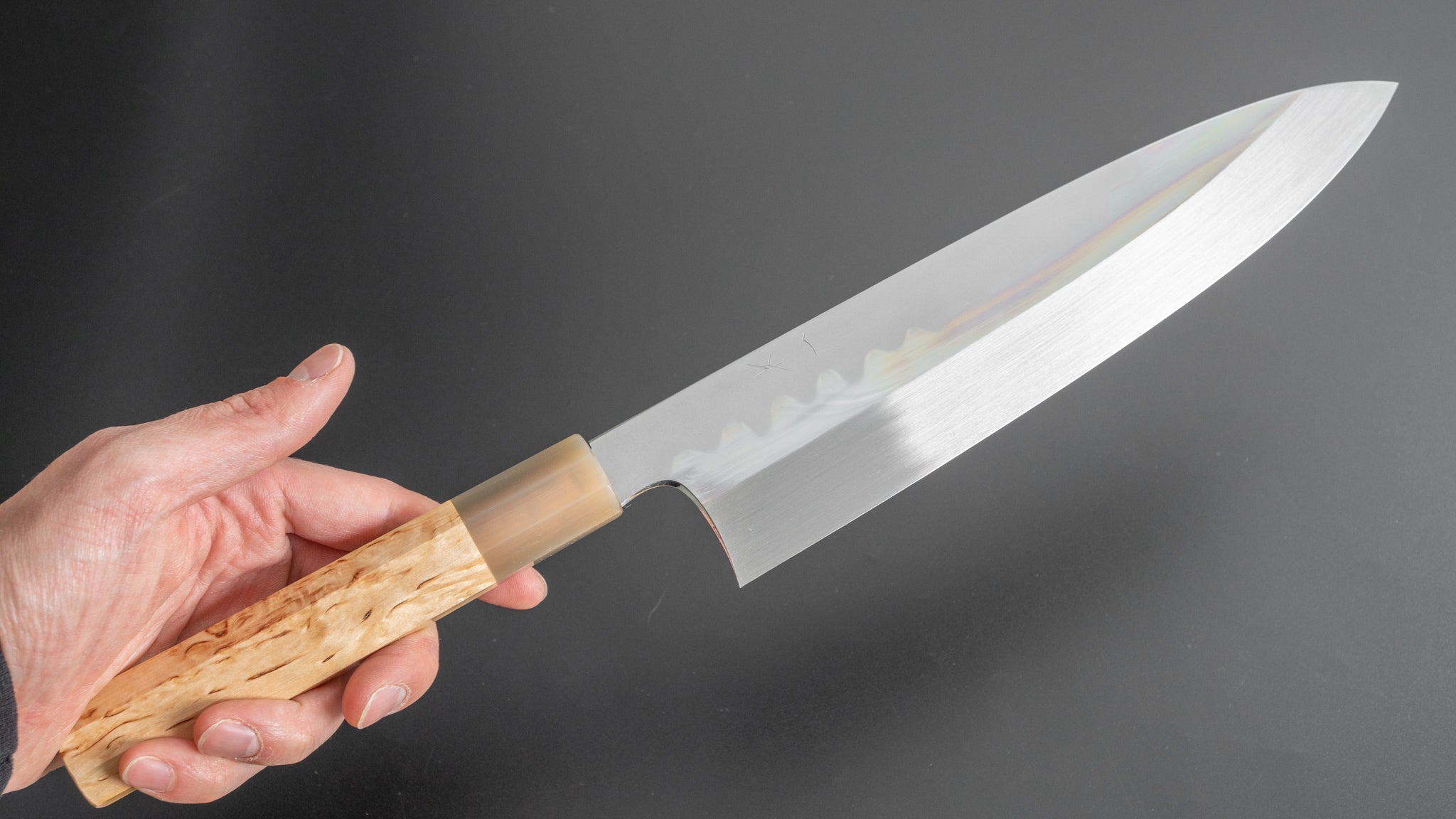 Hitohira Togashi Kyuzo White #1 Hakumon Mizu Honyaki Gyuto 240mm Taihei  Masur Birch Handle (#047/ Saya)