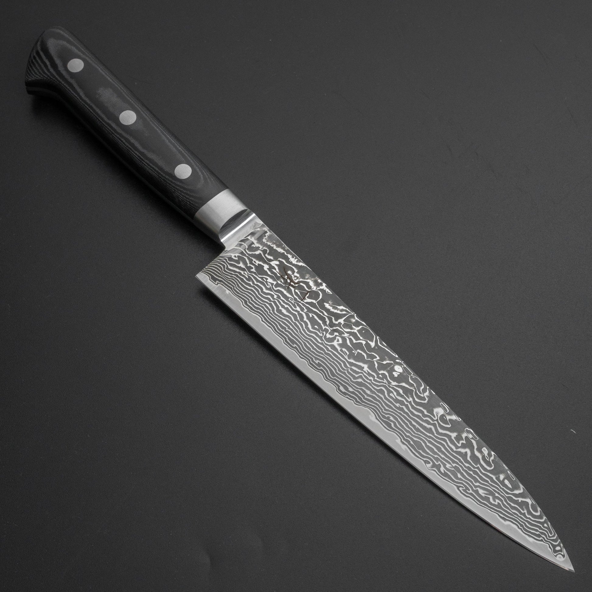 Hitohira FJ SG2 Nickel Damascus Black Petty 150mm Linen Micarta Handle - HITOHIRA