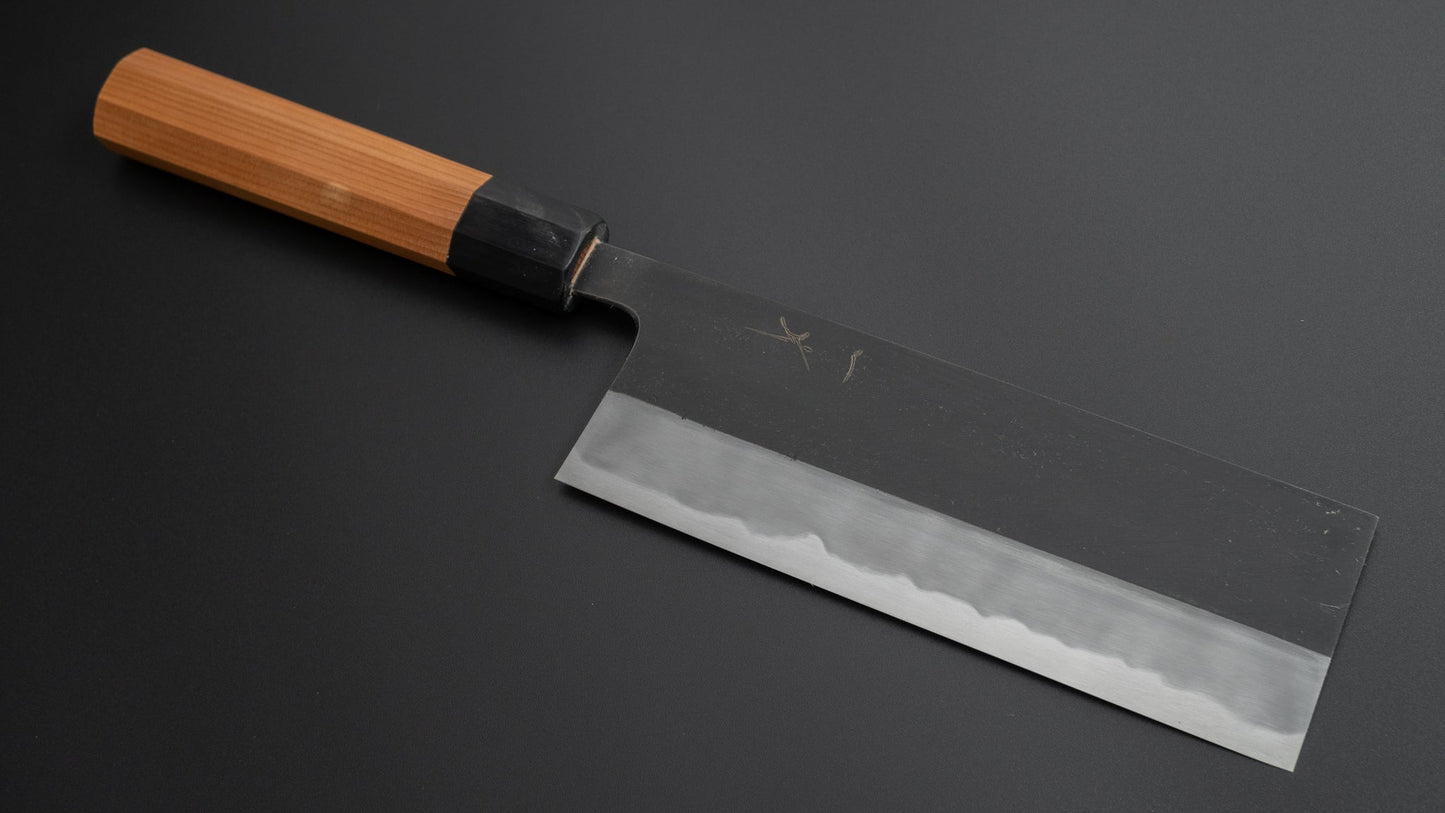 Hitohira Tanaka Kyuzo Blue #1 Kurouchi Nakiri 180mm Yakusugi Cedar Handle (Kaku) - HITOHIRA