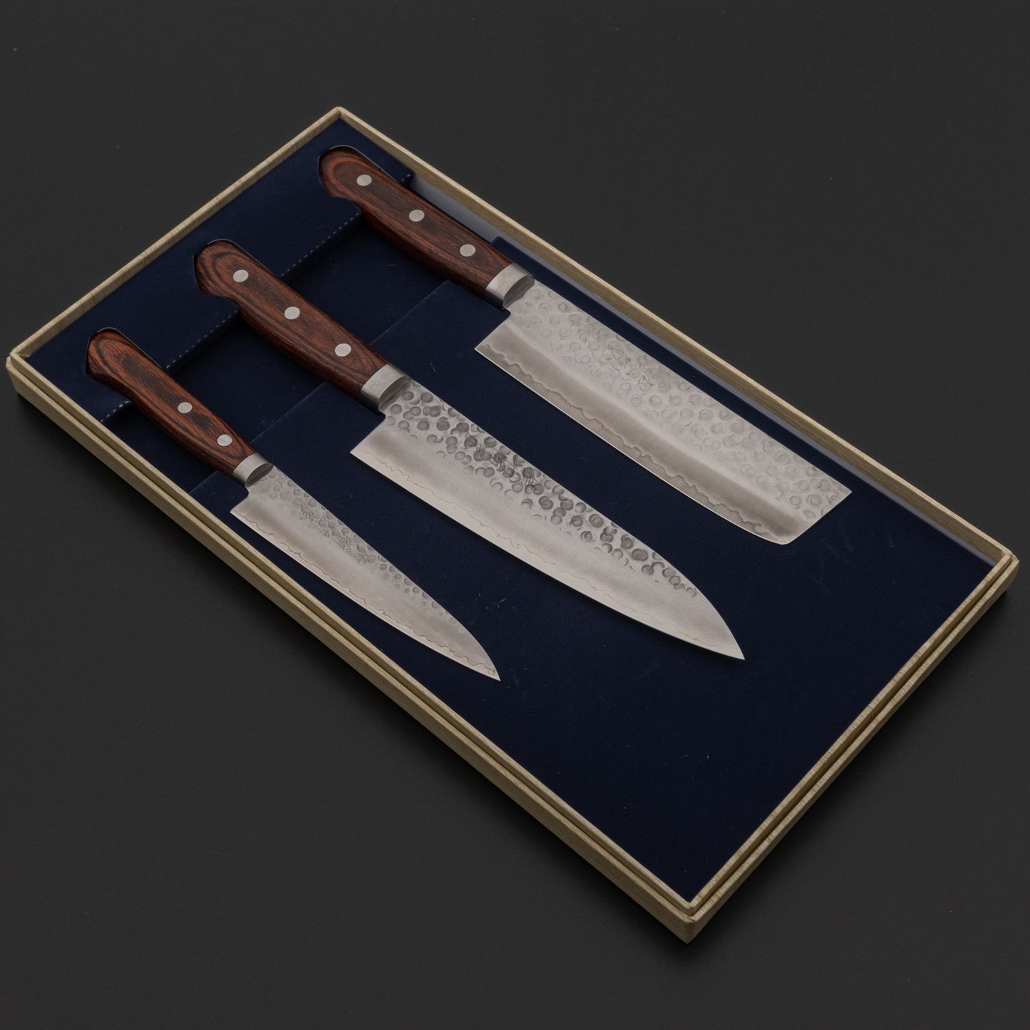 Hitohira Imojiya HG Tsuchime Knife Set (Petty 135mm, Nakiri & Gyuto 180mm) | HITOHIRA