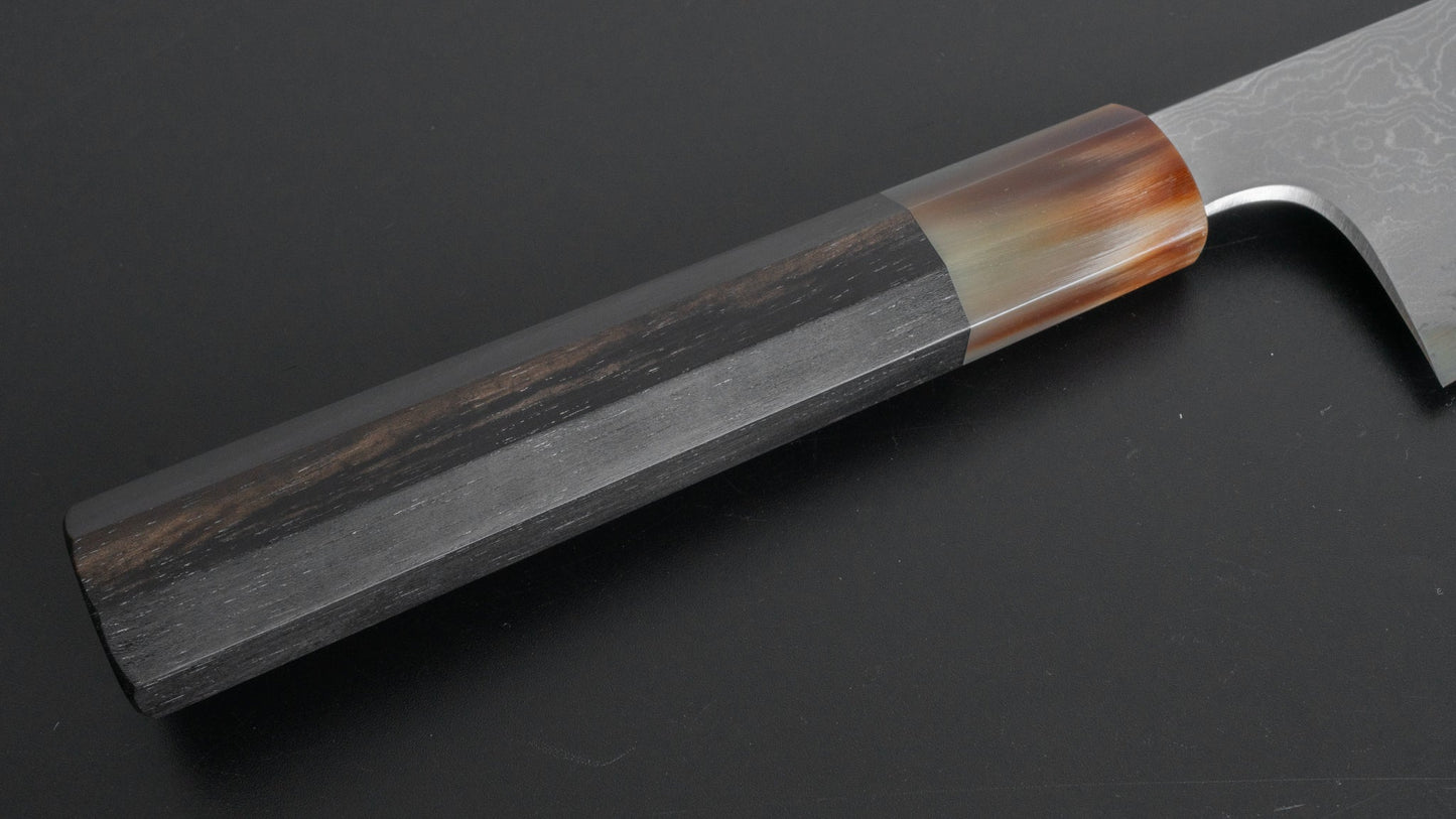 Hitohira Tanaka Kyuzo Vintage Swedish Carbon Damascus Gyuto 240mm Taihei Ebony Handle (#3/ Saya) - HITOHIRA