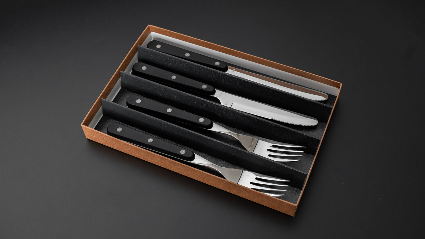 Mumei Black Handle Fork and Table Knife 2 Sets - HITOHIRA
