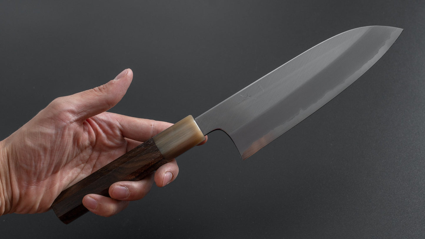 Hitohira Togashi White #1 Stainless Clad Migaki Santoku 180mm Ziricote Handle - HITOHIRA